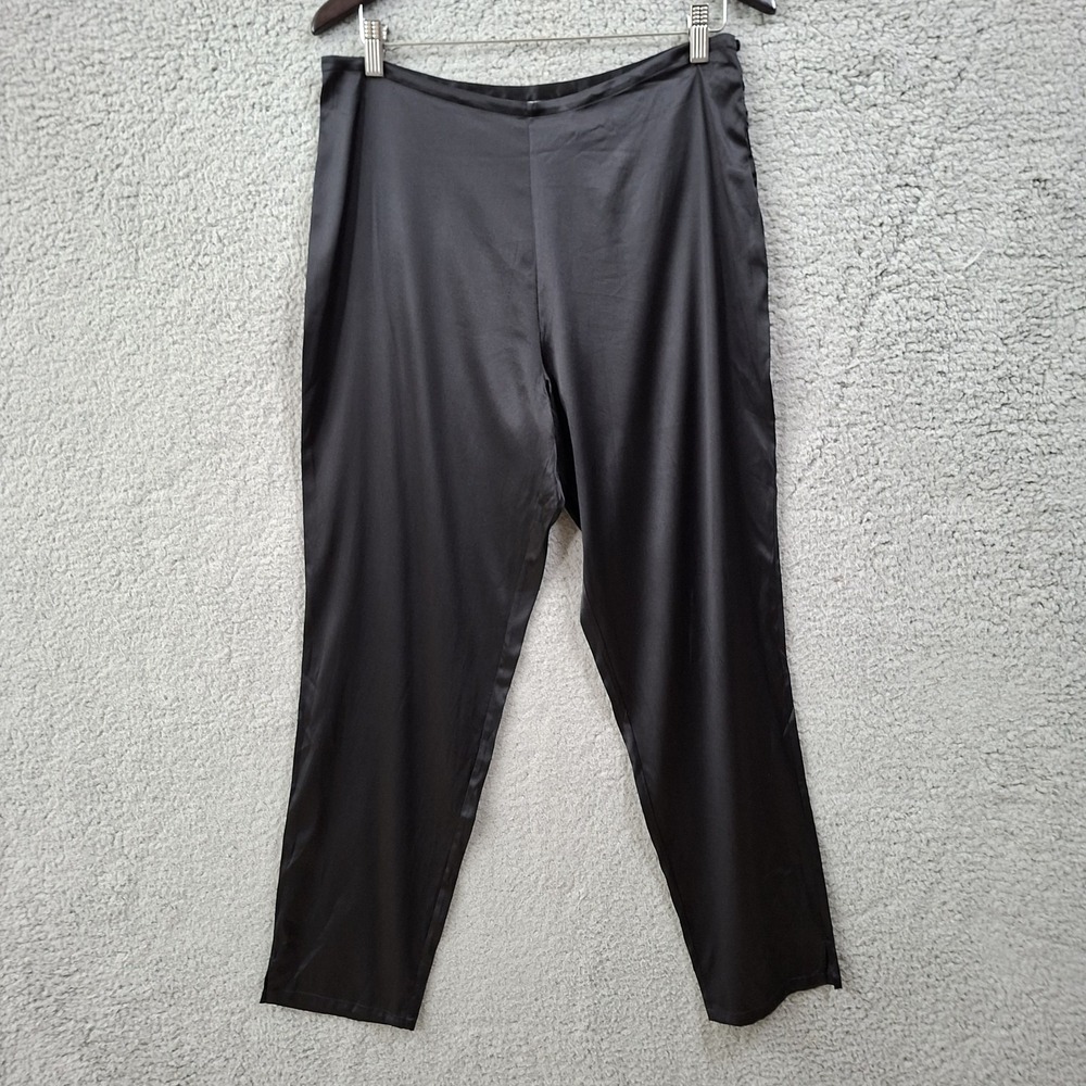 NEW NOS Victoria's Secret Silk Lounge Pants Black Side Button Pajamas Size Large